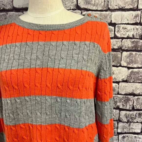 Talbots Orange & Gray Cable Knit Pullover Sweater Size L - Picture 2 of 9